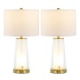 JONATHAN Y Lighting Set of (2) - Tryon 2 Light 26" Tall LED Vase Lamp Set with White Linen Shade Clear / Brass Gold