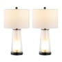 JONATHAN Y Lighting Set of (2) - Tryon 2 Light 26" Tall LED Vase Lamp Set with White Linen Shade Clear / Oil Rubbed Bronze