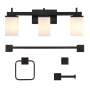 JONATHAN Y Lighting Caia 3 Light 22" Wide LED Vanity Light Set with Towel Bar, Towel Ring, Robe Hook, and Toilet Paper Holder Oil Rubbed Bronze