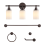 JONATHAN Y Lighting Egan 3 Light 23" Wide LED Vanity Light Set with Towel Bar, Towel Ring, Robe Hook, and Toilet Paper Holder Oil Rubbed Bronze