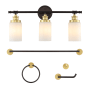 JONATHAN Y Lighting Egan 3 Light 23" Wide LED Vanity Light Set with Towel Bar, Towel Ring, Robe Hook, and Toilet Paper Holder Oil Rubbed Bronze / Gold Painting