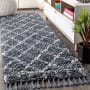 JONATHAN Y Lighting Mercer Shag 2-1/4' x 8' Shag Polypropylene Vintage Geometric Moroccan / Tribal Runner Denim Blue / Cream