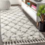 JONATHAN Y Lighting Mercer Shag 2-1/4' x 8' Shag Polypropylene Vintage Geometric Moroccan / Tribal Runner Cream / Gray