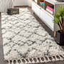 JONATHAN Y Lighting Mercer Shag 2-1/4' x 8' Shag Polypropylene Vintage Geometric Moroccan / Tribal Runner Cream / Gray