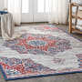 JONATHAN Y Lighting Modern Persian 4' x 6' Polypropylene Botanical, Moroccan & Tribal, Traditional, and Vintage Indoor Area Rug Navy / Red