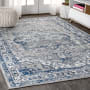 JONATHAN Y Lighting Modern Persian 3' x 5' Polypropylene Botanical, Traditional, and Vintage Indoor Area Rug Light Gray / Navy