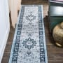 JONATHAN Y Lighting Modern Persian 2' x 8' Polypropylene Border, Botanical, and Geometric Indoor Runner Navy / Blue