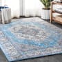 JONATHAN Y Lighting Restored Vintage 4' x 6' Polyester Vintage Traditional Rectangle Area Rug Turquoise / Gray