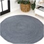 JONATHAN Y Lighting Ansa Collection 4' x 4' Jute Solid Indoor Round Area Rug Blue