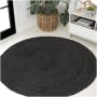 JONATHAN Y Lighting Ansa Collection 4' x 4' Jute Solid Indoor Round Area Rug Black