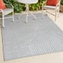 JONATHAN Y Lighting Scandinavian 7-3/4' x 10' Geometric and Striped Indoor/Outdoor Rectangular Area Rug Light Blue / Cream