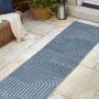 JONATHAN Y Lighting Scandinavian 2' x 8' Geometric and Striped Indoor/Outdoor Runner with High-Low Design Dark Blue / Cream