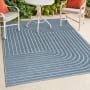 JONATHAN Y Lighting Scandinavian 7-3/4' x 10' Geometric and Striped Indoor/Outdoor Rectangular Area Rug with High-Low Design Dark Blue / Cream
