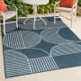 JONATHAN Y Lighting Scandinavian 4' x 6' Striped and Geometric Indoor/Outdoor Rectangular Area Rug with High-Low Design Navy / Cream
