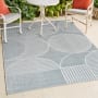 JONATHAN Y Lighting Scandinavian 4' x 6' Striped and Geometric Indoor/Outdoor Rectangular Area Rug with High-Low Design Light Blue / Cream
