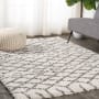 JONATHAN Y Lighting London Shag 3' x 5' Shag Polypropylene Geometric and Moroccan & Tribal Indoor Area Rug Beige / Dark Gray