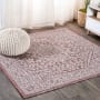 JONATHAN Y Lighting Santa Monica 5-1/4' x 5-1/4' Polypropylene Botanical, Traditional, and Vintage Indoor/Outdoor Area Rug Red / Taupe