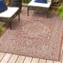 JONATHAN Y Lighting Santa Monica 7-3/4' x 10' Polypropylene Abstract, Border, and Geometric Indoor/Outdoor Rectangular Area Rug Red / Taupe