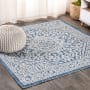 JONATHAN Y Lighting Santa Monica 5-1/4' x 5-1/4' Polypropylene Botanical, Traditional, and Vintage Indoor/Outdoor Area Rug Navy / Gray