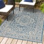 JONATHAN Y Lighting Santa Monica 7-3/4' x 10' Polypropylene Abstract, Border, and Geometric Indoor/Outdoor Rectangular Area Rug Navy / Gray