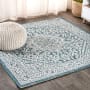 JONATHAN Y Lighting Santa Monica 5-1/4' x 5-1/4' Polypropylene Botanical, Traditional, and Vintage Indoor/Outdoor Area Rug Teal Blue / Gray