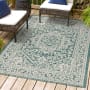 JONATHAN Y Lighting Santa Monica 7-3/4' x 10' Polypropylene Abstract, Border, and Geometric Indoor/Outdoor Rectangular Area Rug Blue / Gray
