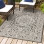 JONATHAN Y Lighting Santa Monica 7-3/4' x 10' Polypropylene Abstract, Border, and Geometric Indoor/Outdoor Rectangular Area Rug Gray / Black
