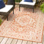 JONATHAN Y Lighting Santa Monica 7-3/4' x 10' Polypropylene Abstract, Border, and Geometric Indoor/Outdoor Rectangular Area Rug Orange / Cream