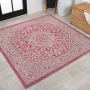JONATHAN Y Lighting Santa Monica 5-1/4' x 5-1/4' Polypropylene Botanical, Traditional, and Vintage Indoor/Outdoor Area Rug Fuchsia / Light Gray