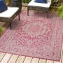 JONATHAN Y Lighting Santa Monica 7-3/4' x 10' Polypropylene Abstract, Border, and Geometric Indoor/Outdoor Rectangular Area Rug Fuchsia / Light Gray