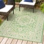 JONATHAN Y Lighting Santa Monica 7-3/4' x 10' Polypropylene Abstract, Border, and Geometric Indoor/Outdoor Rectangular Area Rug Cream / Green