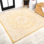 JONATHAN Y Lighting Santa Monica 5-1/4' x 5-1/4' Polypropylene Botanical, Traditional, and Vintage Indoor/Outdoor Area Rug Yellow / Cream