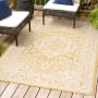 JONATHAN Y Lighting Santa Monica 7-3/4' x 10' Polypropylene Abstract, Border, and Geometric Indoor/Outdoor Rectangular Area Rug Yellow / Cream