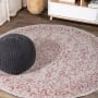 JONATHAN Y Lighting Santa Monica 5-1/4' x 5-1/4' Polypropylene Botanical, Traditional, and Vintage Indoor/Outdoor Area Rug Red / Taupe