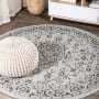 JONATHAN Y Lighting Santa Monica 5-1/4' x 5-1/4' Polypropylene Botanical, Traditional, and Vintage Indoor/Outdoor Area Rug Gray / Black