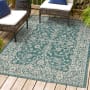 JONATHAN Y Lighting Santa Monica 9' x 12' Polypropylene Botanical, Traditional, and Vintage Indoor/Outdoor Area Rug Teal / Gray