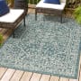 JONATHAN Y Lighting Santa Monica 3' x 5' Polypropylene Abstract, Border, and Geometric Indoor/Outdoor Rectangular Area Rug Teal / Gray