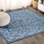 JONATHAN Y Lighting Santa Monica 5-1/4' x 5-1/4' Polypropylene Vintage Indoor/Outdoor Area Rug Navy / Gray