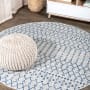 JONATHAN Y Lighting Santa Monica 9' x 9' Polypropylene Moroccan & Tribal Indoor/Outdoor Round Area Rug Light Gray / Navy