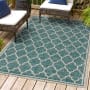 JONATHAN Y Lighting Santa Monica 5-1/4' x 7-1/2' Polypropylene Border, Geometric, and Trellis Indoor/Outdoor Rectangular Area Rug Teal / Gray