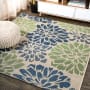 JONATHAN Y Lighting Santa Monica 3' x 3' Polypropylene Flowers Indoor/Outdoor Square Area Rug Navy / Green