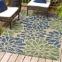 JONATHAN Y Lighting Santa Monica 4' x 6' Polypropylene Botanical Indoor/Outdoor Rectangular Area Rug Navy / Green