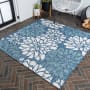 JONATHAN Y Lighting Santa Monica 3' x 3' Polypropylene Flowers Indoor/Outdoor Square Area Rug Navy / Aqua