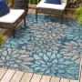 JONATHAN Y Lighting Santa Monica 4' x 6' Polypropylene Botanical Indoor/Outdoor Rectangular Area Rug Navy / Aqua