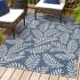 JONATHAN Y Lighting Santa Monica 4' x 6' Polypropylene Botanical Indoor/Outdoor Rectangular Area Rug Blue / Ivory