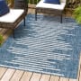 JONATHAN Y Lighting Santa Monica 7-3/4' x 10' Polypropylene Geometric, Moroccan & Tribal, and Striped Indoor/Outdoor Area Rug Blue / Ivory