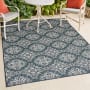 JONATHAN Y Lighting Tuscan Sun 7-3/4' x 10' Flowers, Traditional, Trellis, and Vintage Indoor/Outdoor Rectangular Area Rug Turquoise / Cream