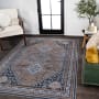 JONATHAN Y Lighting Washable 4' x 6' Chenille Geometric Indoor Area Rug Brown / Blue / Gray