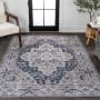JONATHAN Y Lighting Washable 3' x 5' Chenille Vintage Indoor Area Rug Navy / Light Gray