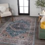 JONATHAN Y Lighting Washable 5-1/4' x 7-1/2' Chenille Vintage Indoor Area Rug Navy / Brown